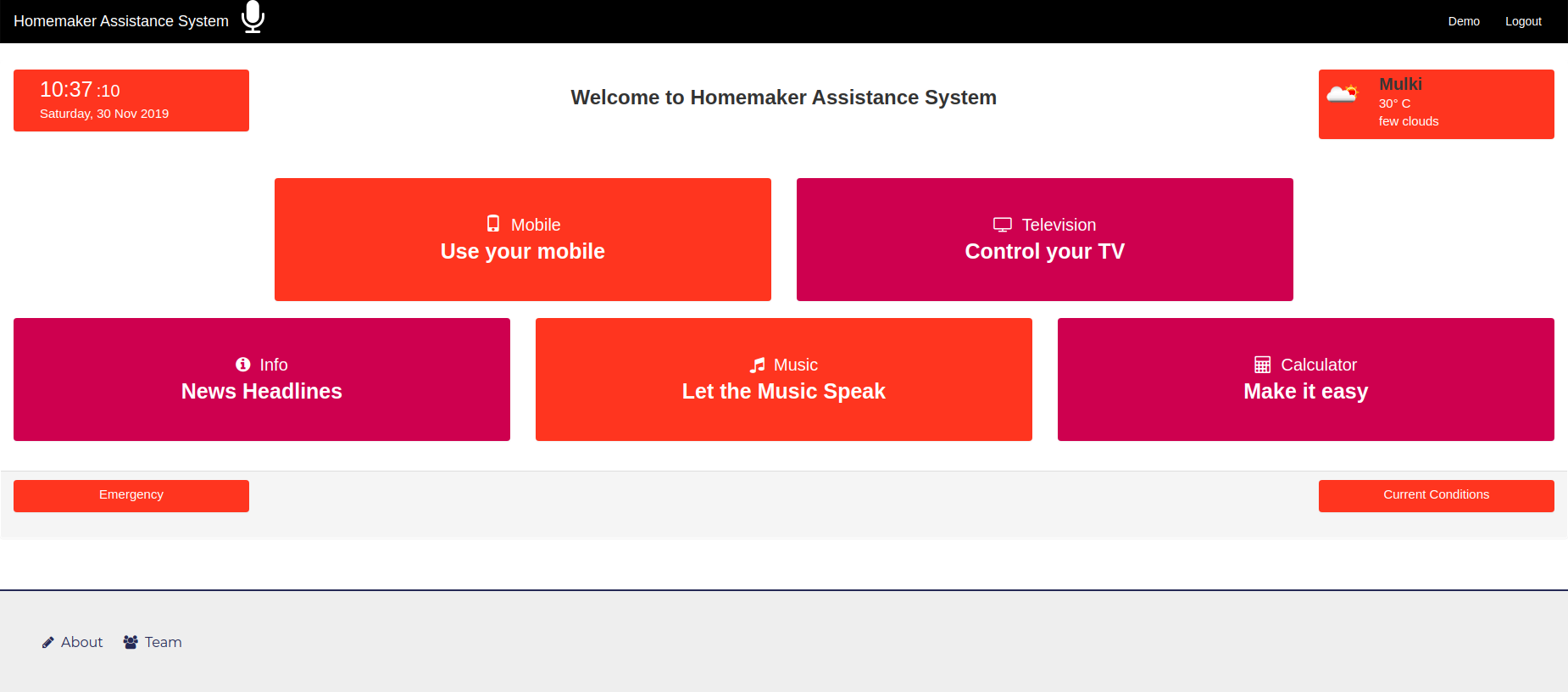 Home assistance web application interface