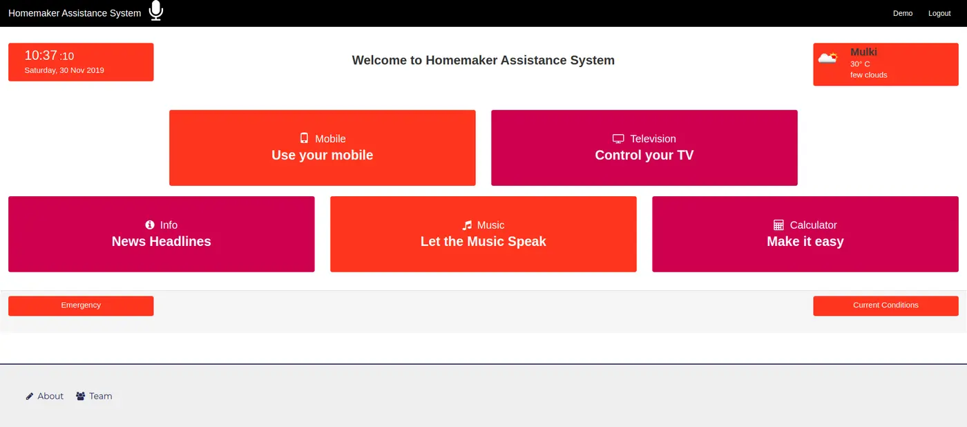 Home assistance web application interface
